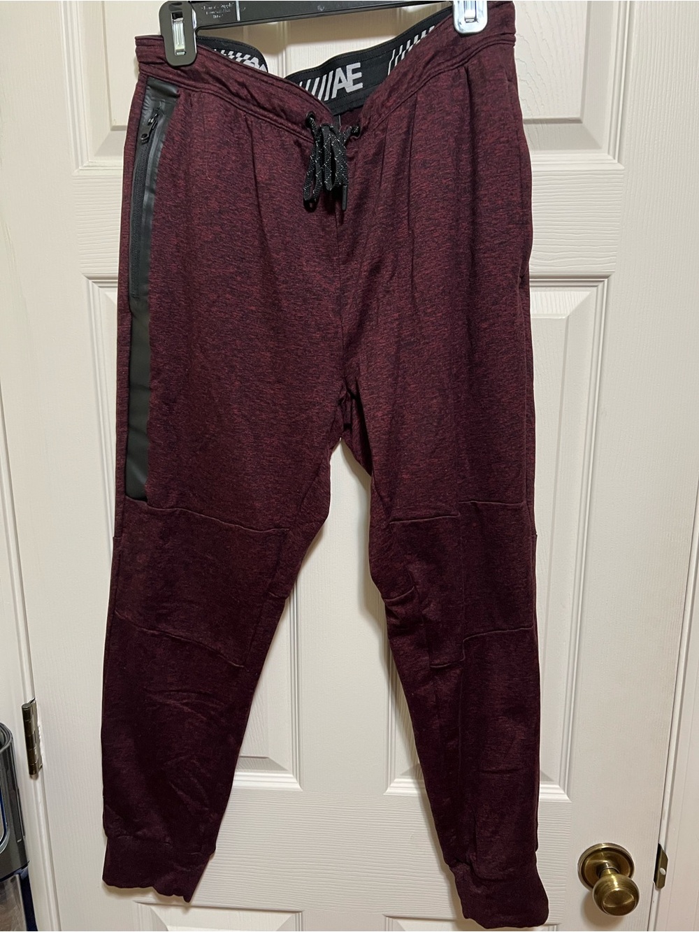 American Eagle Outfitters Men's Burgundy Jogger Sweatpants with Black Trim